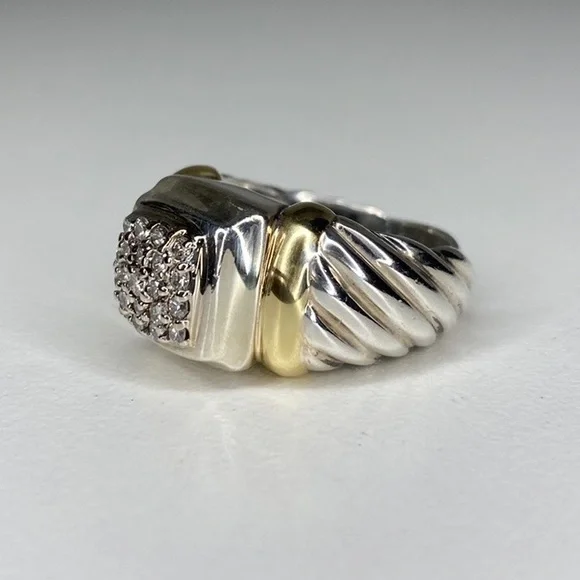 David Yurman Sterling & 18k Gold Pave Diamond Ring - Picture 3 of 11